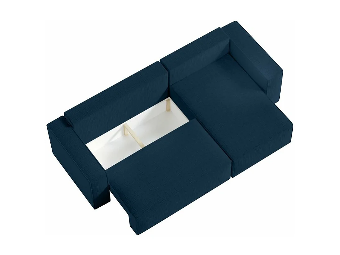 Pack - Clarisse - Canapé d'angle convertible réversible avec pouf en tissu texturé 3D - Bleu foncé - L269 x 159 x 89cm - Loungitude