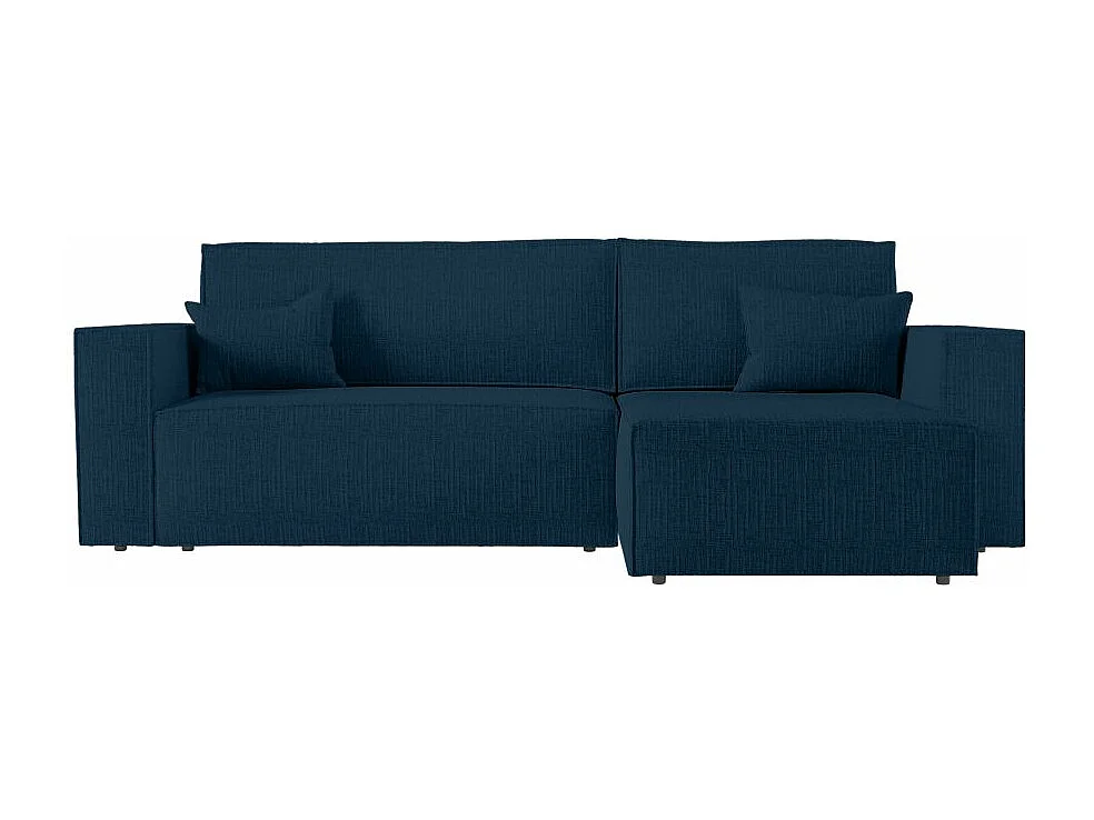 Pack - Clarisse - Canapé d'angle convertible réversible avec pouf en tissu texturé 3D - Bleu foncé - L269 x 159 x 89cm - Loungitude