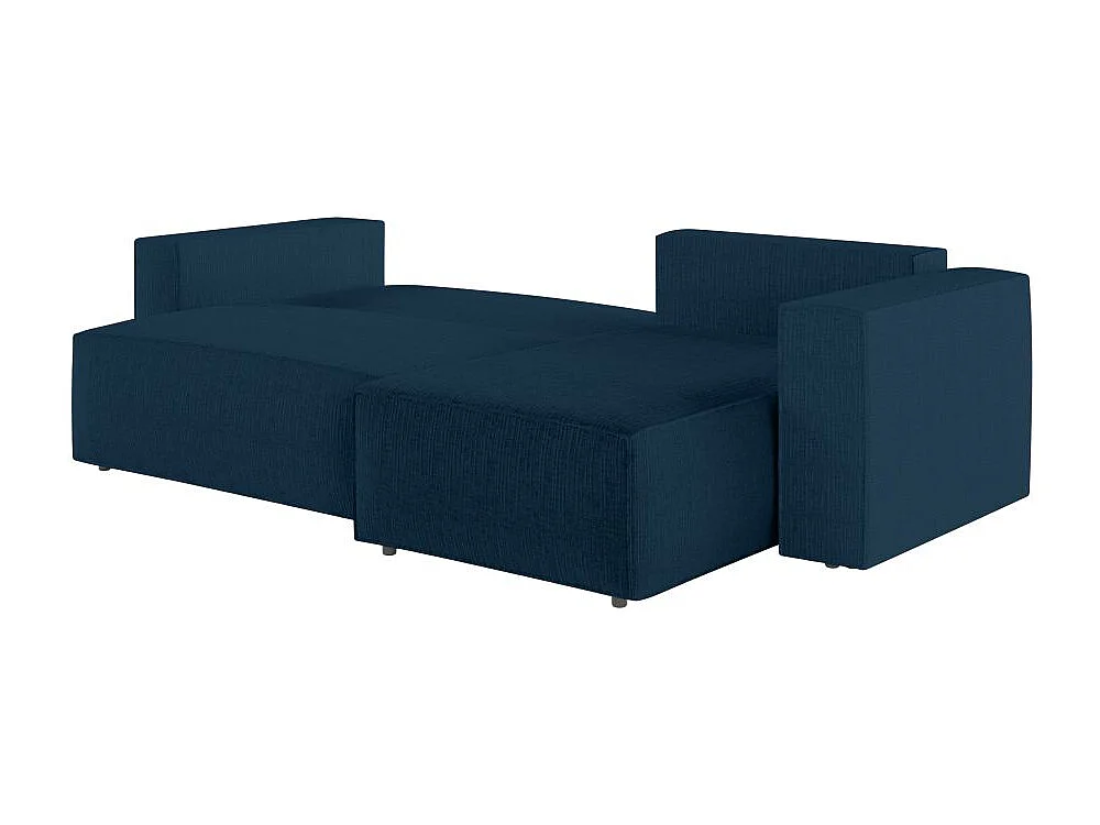 Pack - Clarisse - Canapé d'angle convertible réversible avec pouf en tissu texturé 3D - Bleu foncé - L269 x 159 x 89cm - Loungitude