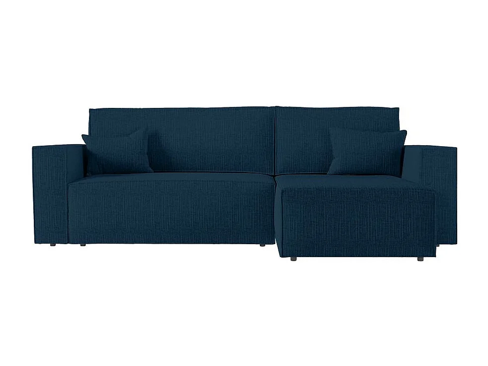 Pack - Clarisse - Canapé d'angle convertible réversible avec pouf en tissu texturé 3D - Bleu foncé - L269 x 159 x 89cm - Loungitude