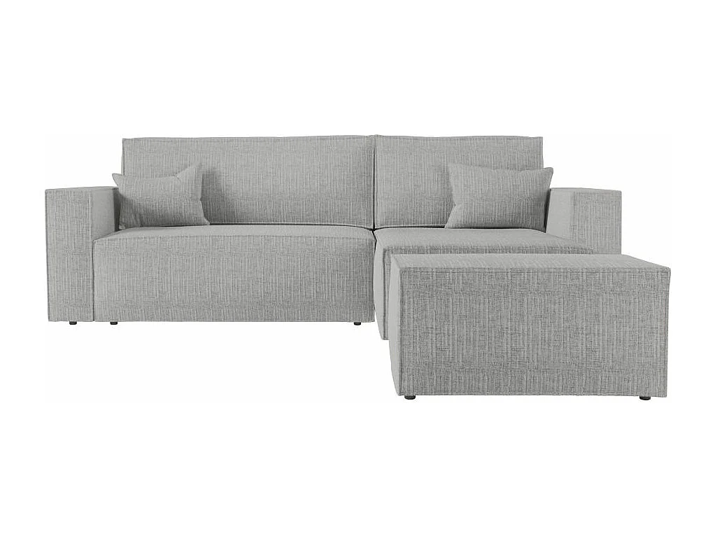 Pack - Clarisse - Canapé d'angle convertible réversible avec pouf en tissu texturé 3D - Gris clair - L269 x 159 x 89cm - Loungitude