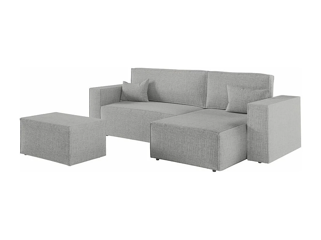 Pack - Clarisse - Canapé d'angle convertible réversible avec pouf en tissu texturé 3D - Gris clair - L269 x 159 x 89cm - Loungitude