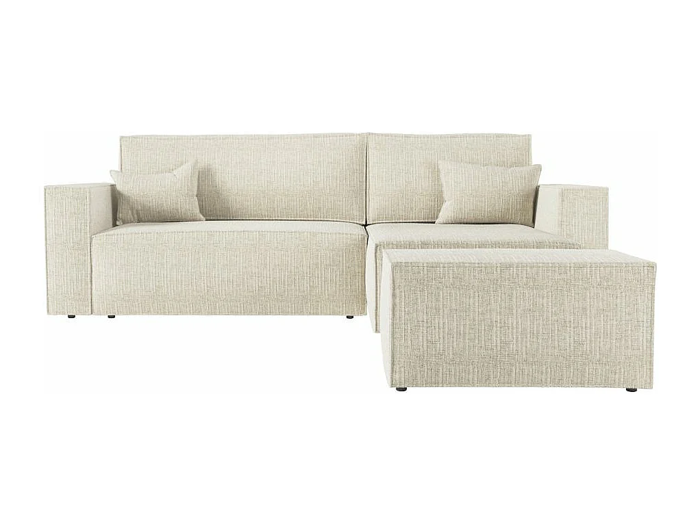Pack - Clarisse - Canapé d'angle convertible réversible avec pouf en tissu texturé 3D - Beige - L269 x 159 x 89cm - Loungitude