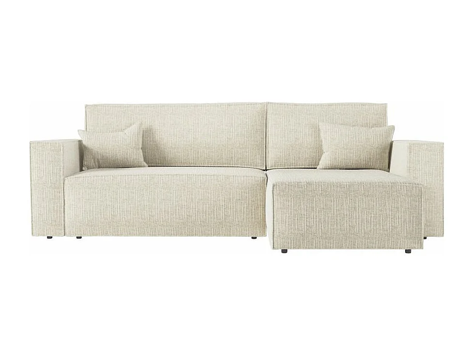 Pack - Clarisse - Canapé d'angle convertible réversible avec pouf en tissu texturé 3D - Beige - L269 x 159 x 89cm - Loungitude