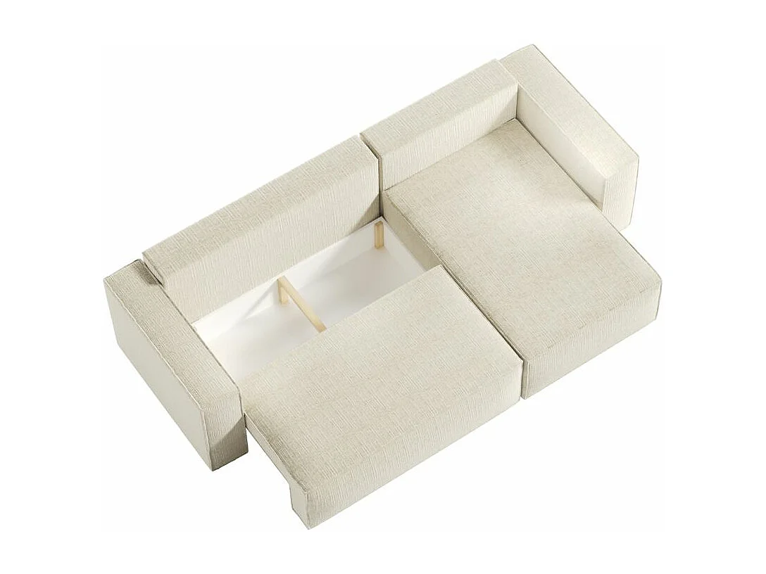 Pack - Clarisse - Canapé d'angle convertible réversible avec pouf en tissu texturé 3D - Beige - L269 x 159 x 89cm - Loungitude