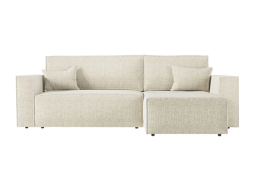 Pack - Clarisse - Canapé d'angle convertible réversible avec pouf en tissu texturé 3D - Beige - L269 x 159 x 89cm - Loungitude