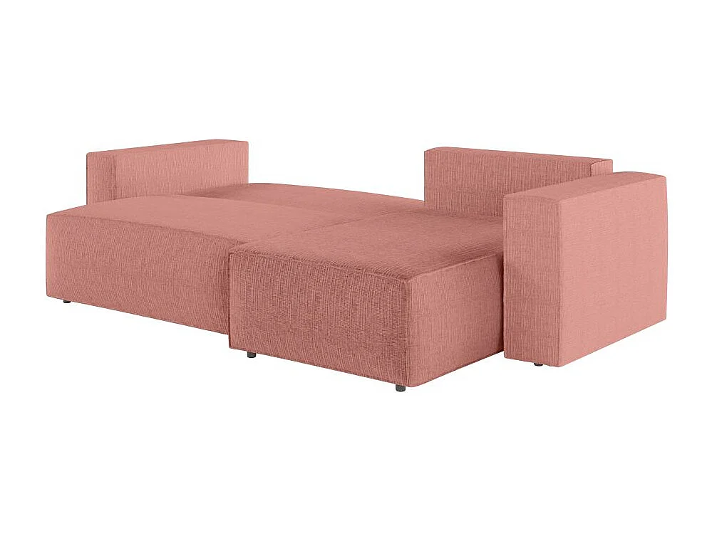 Pack - Clarisse - Canapé d'angle convertible réversible avec pouf en tissu texturé 3D - Rose - L269 x P159 x H89cm - Loungitude