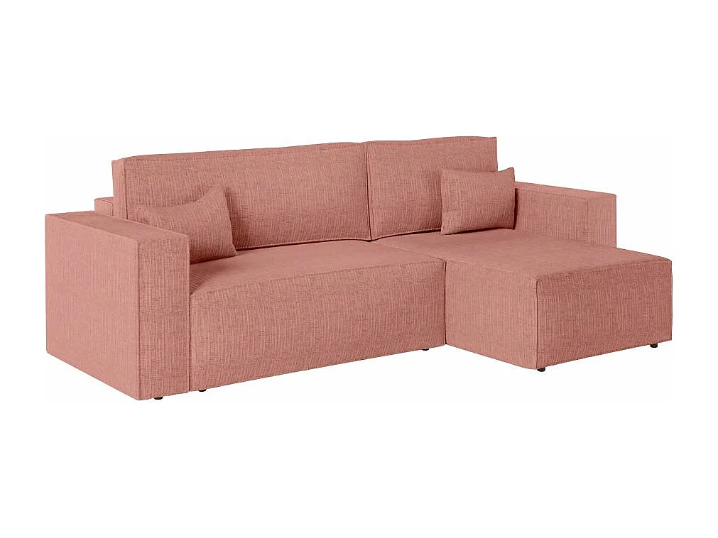 Pack - Clarisse - Canapé d'angle convertible réversible avec pouf en tissu texturé 3D - Rose - L269 x P159 x H89cm - Loungitude
