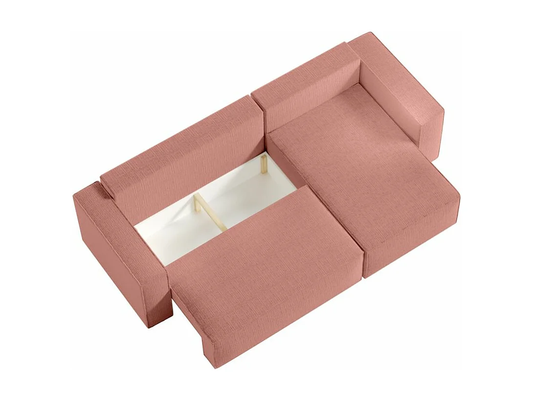 Pack - Clarisse - Canapé d'angle convertible réversible avec pouf en tissu texturé 3D - Rose - L269 x P159 x H89cm - Loungitude