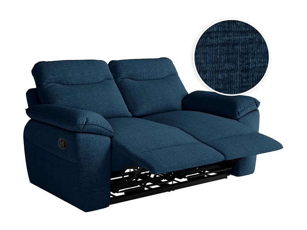 Canapé de relaxation manuel Ross 2 places en tissu texturé 3D - Bleu foncé - L160 x P100 x H102cm - Loungitude