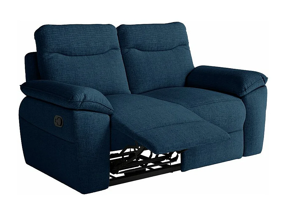 Canapé de relaxation manuel Ross 2 places en tissu texturé 3D - Bleu foncé - L160 x P100 x H102cm - Loungitude