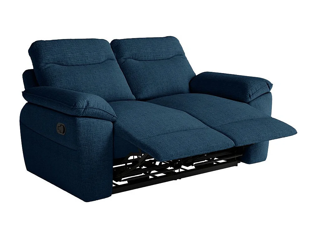 Canapé de relaxation manuel Ross 2 places en tissu texturé 3D - Bleu foncé - L160 x P100 x H102cm - Loungitude