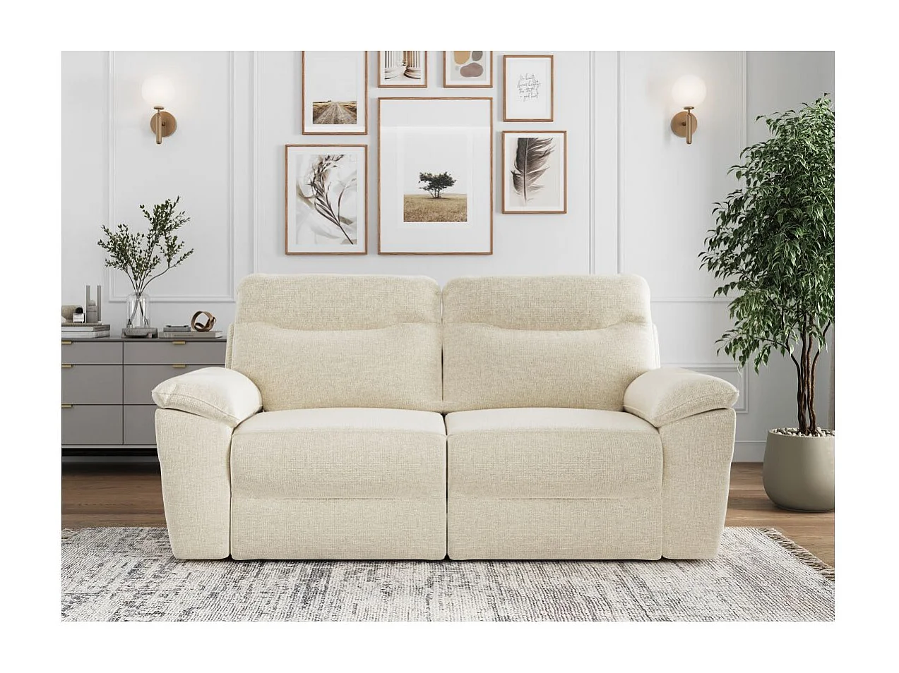Canapé de relaxation électrique Ross 3 places en tissu - Beige - L200 x P100 x H102cm - Loungitude