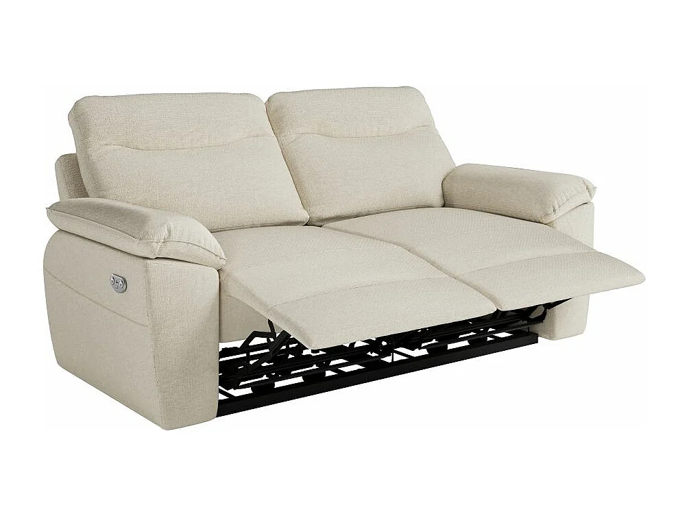 Canapé de relaxation électrique Ross 3 places en tissu - Beige - L200 x P100 x H102cm - Loungitude
