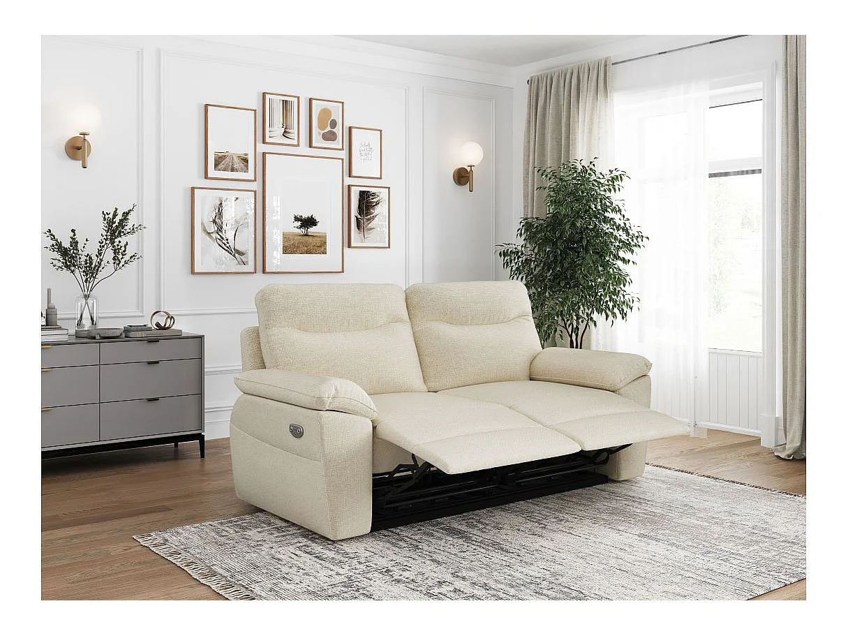 Canapé de relaxation électrique Ross 3 places en tissu - Beige - L200 x P100 x H102cm - Loungitude