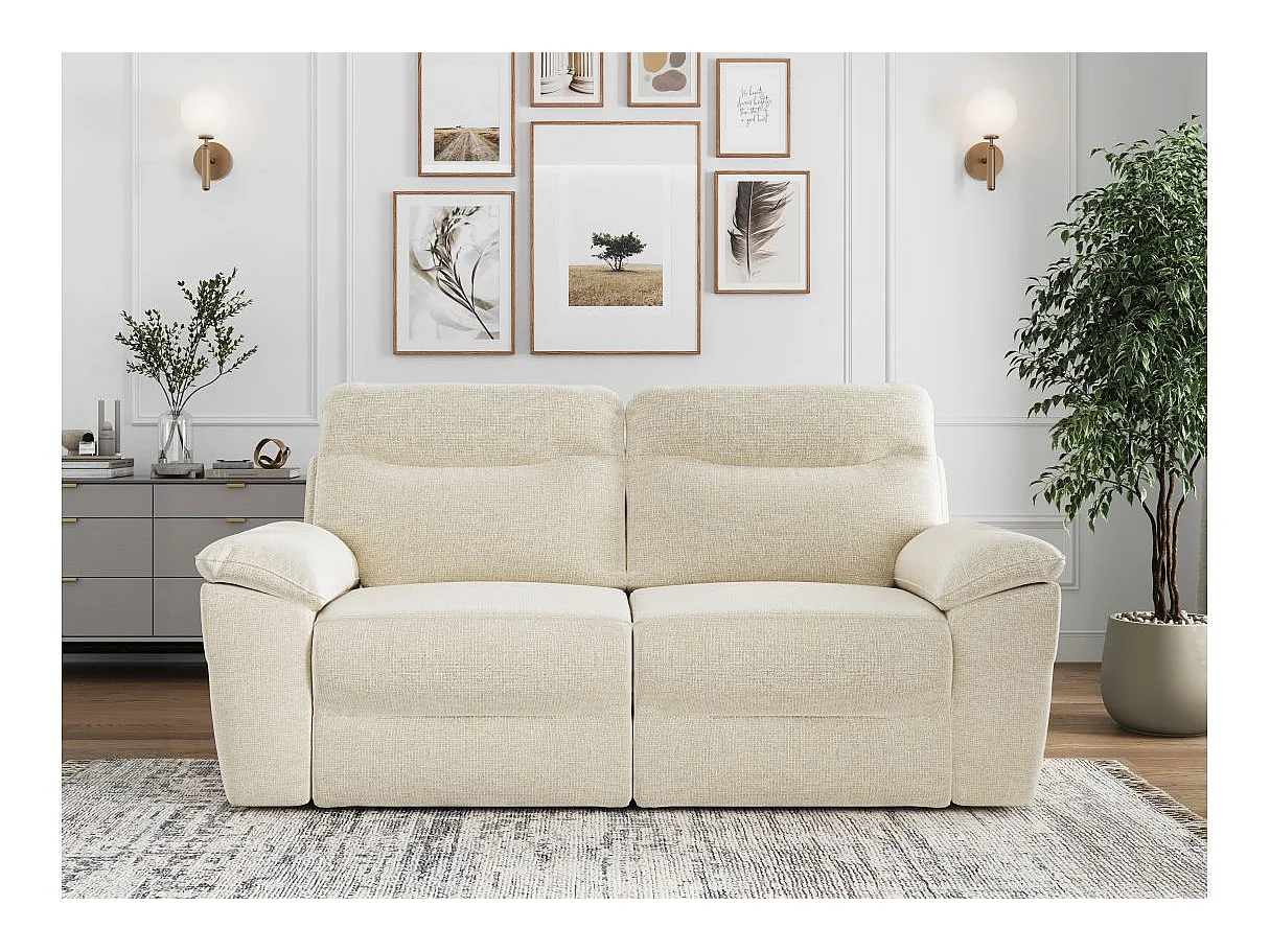 Canapé de relaxation électrique Ross 3 places en tissu - Beige - L200 x P100 x H102cm - Loungitude