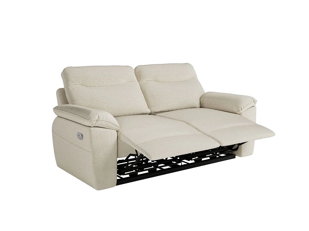 Canapé de relaxation électrique Ross 3 places en tissu - Beige - L200 x P100 x H102cm - Loungitude