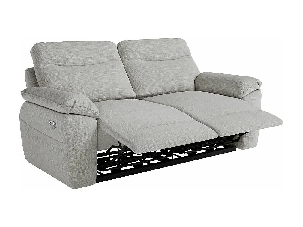 Canapé de relaxation électrique Ross 3 places en tissu texturé 3D - Gris clair - L200 x P100 x H102cm - Loungitude