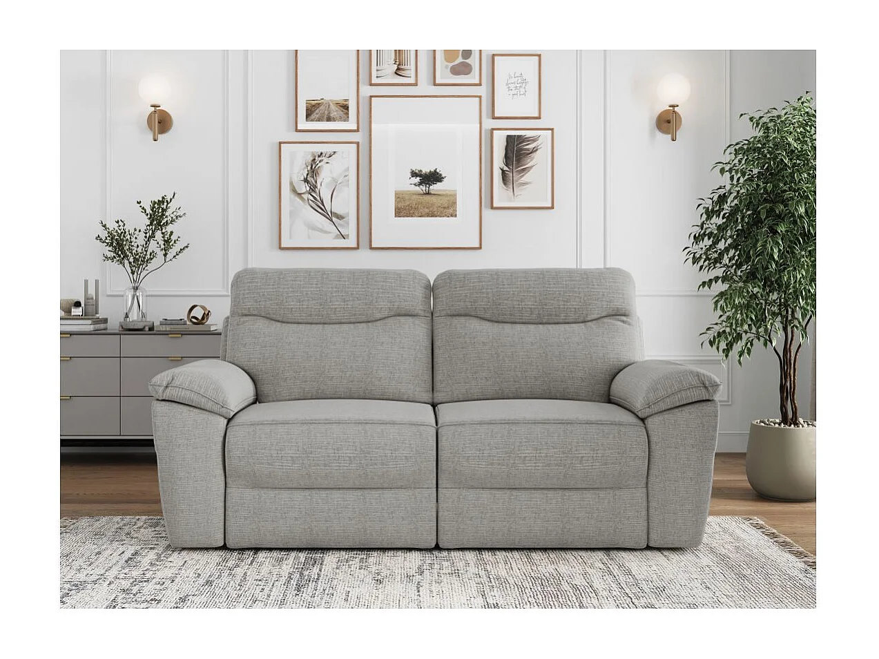 Canapé de relaxation électrique Ross 3 places en tissu texturé 3D - Gris clair - L200 x P100 x H102cm - Loungitude