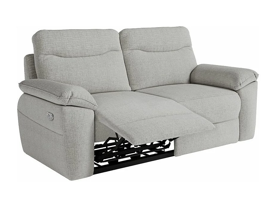 Canapé de relaxation électrique Ross 3 places en tissu texturé 3D - Gris clair - L200 x P100 x H102cm - Loungitude