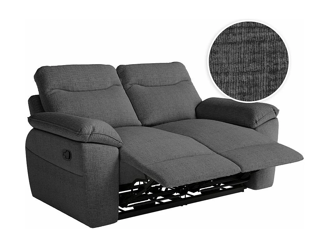 Canapé de relaxation manuel Ross 2 places en tissu texturé 3D - Gris anthracite - L160 x P100 x H102cm - Loungitude