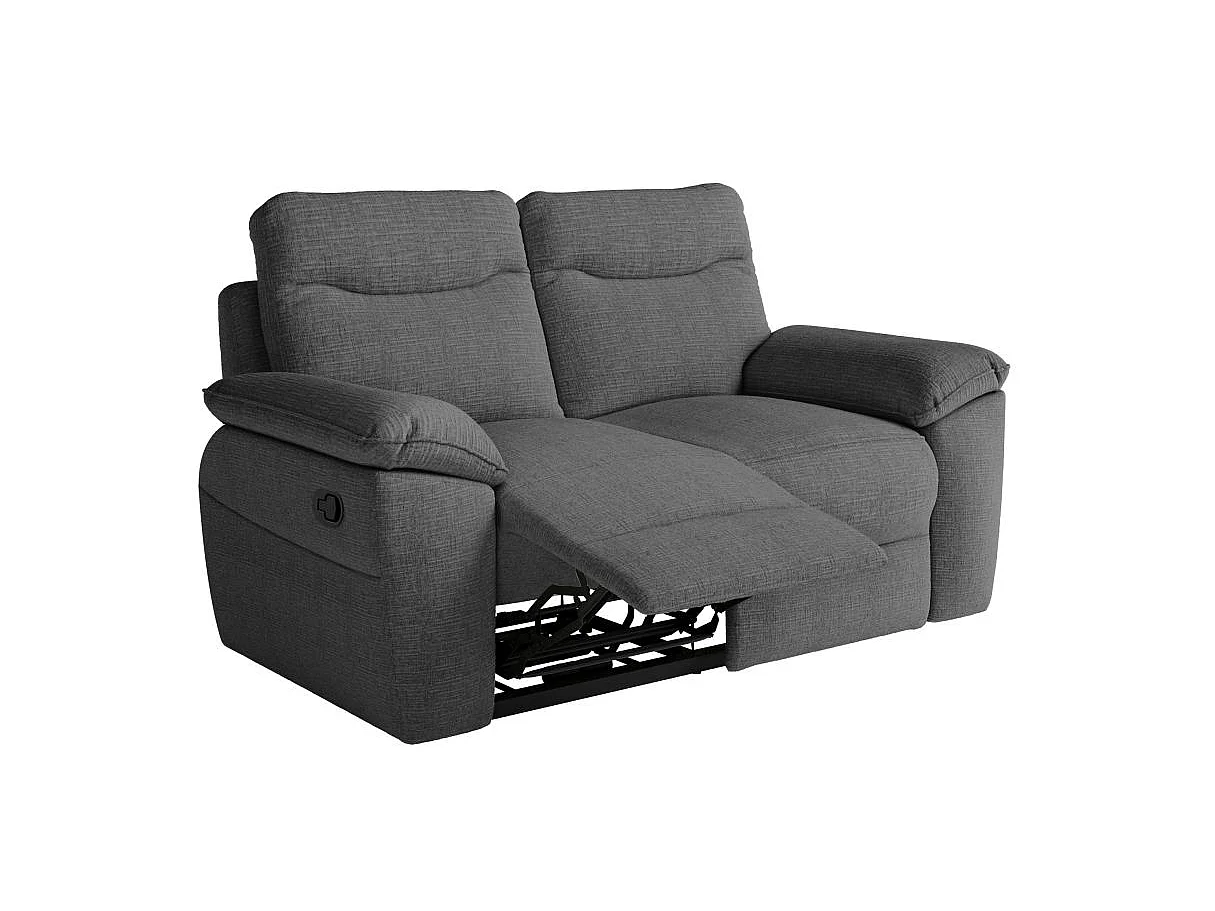 Canapé de relaxation manuel Ross 2 places en tissu texturé 3D - Gris anthracite - L160 x P100 x H102cm - Loungitude