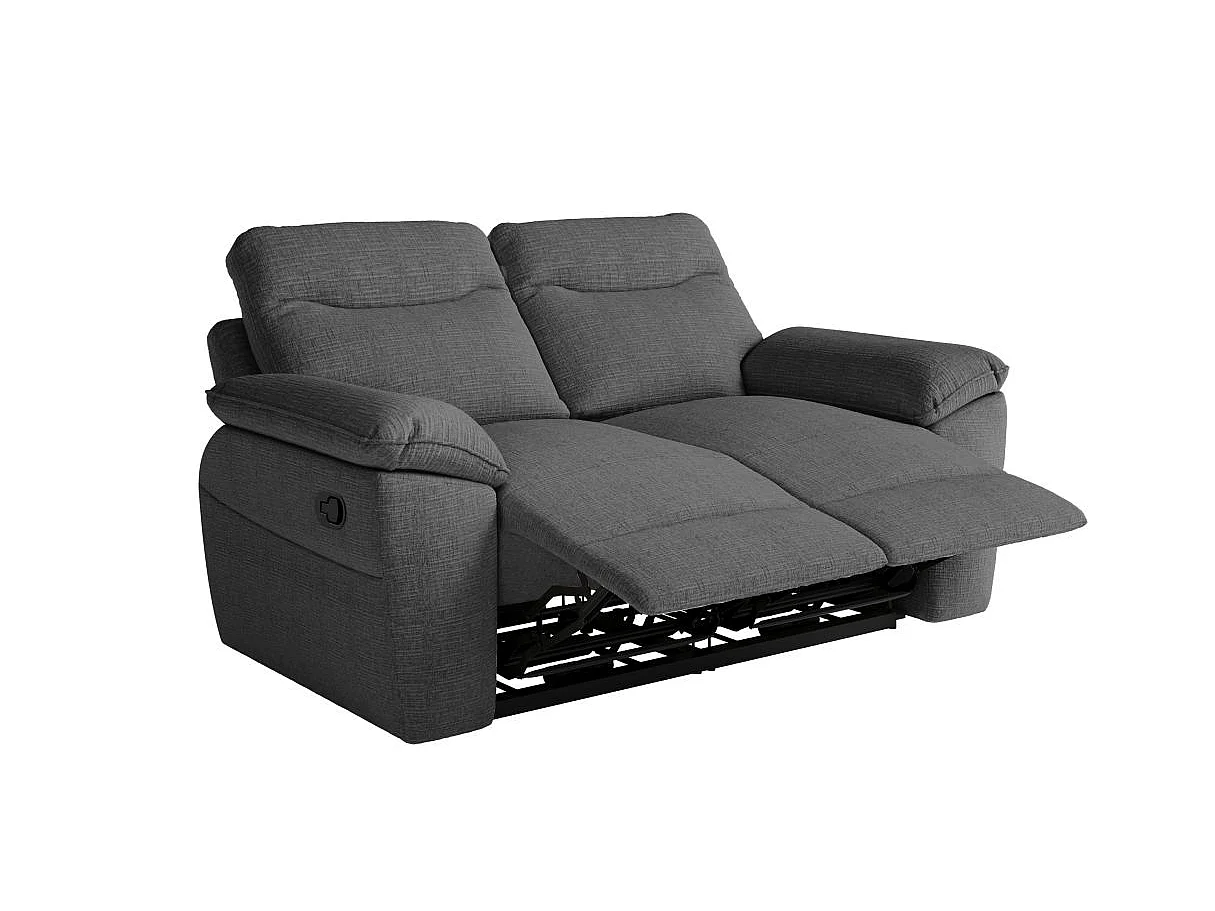 Canapé de relaxation manuel Ross 2 places en tissu texturé 3D - Gris anthracite - L160 x P100 x H102cm - Loungitude