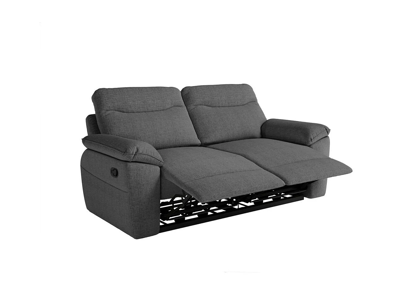 Canapé de relaxation manuel Ross 3 places en tissu texturé 3D - Gris anthracite - L200 x P100 x H102cm - Loungitude