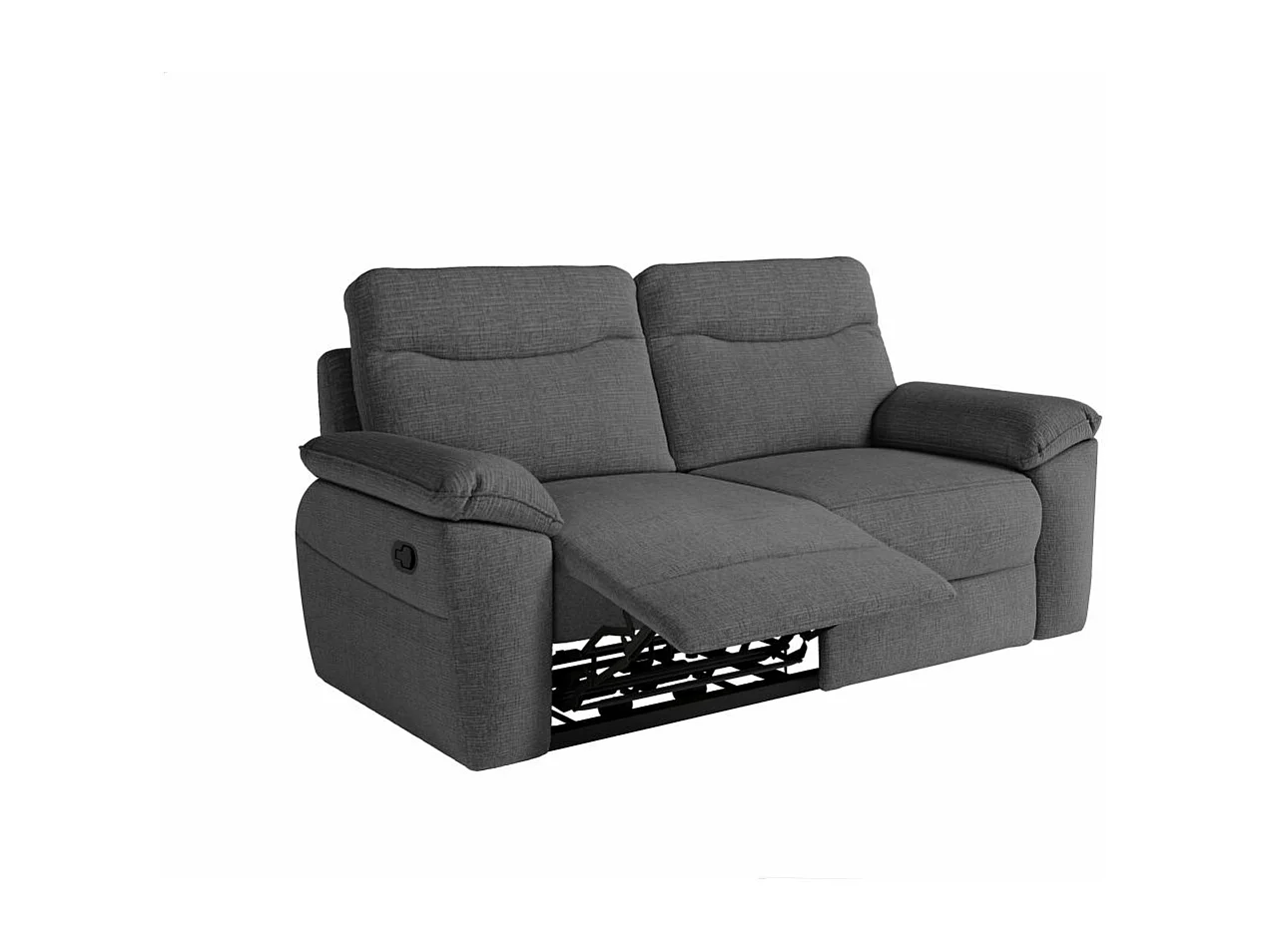 Canapé de relaxation manuel Ross 3 places en tissu texturé 3D - Gris anthracite - L200 x P100 x H102cm - Loungitude
