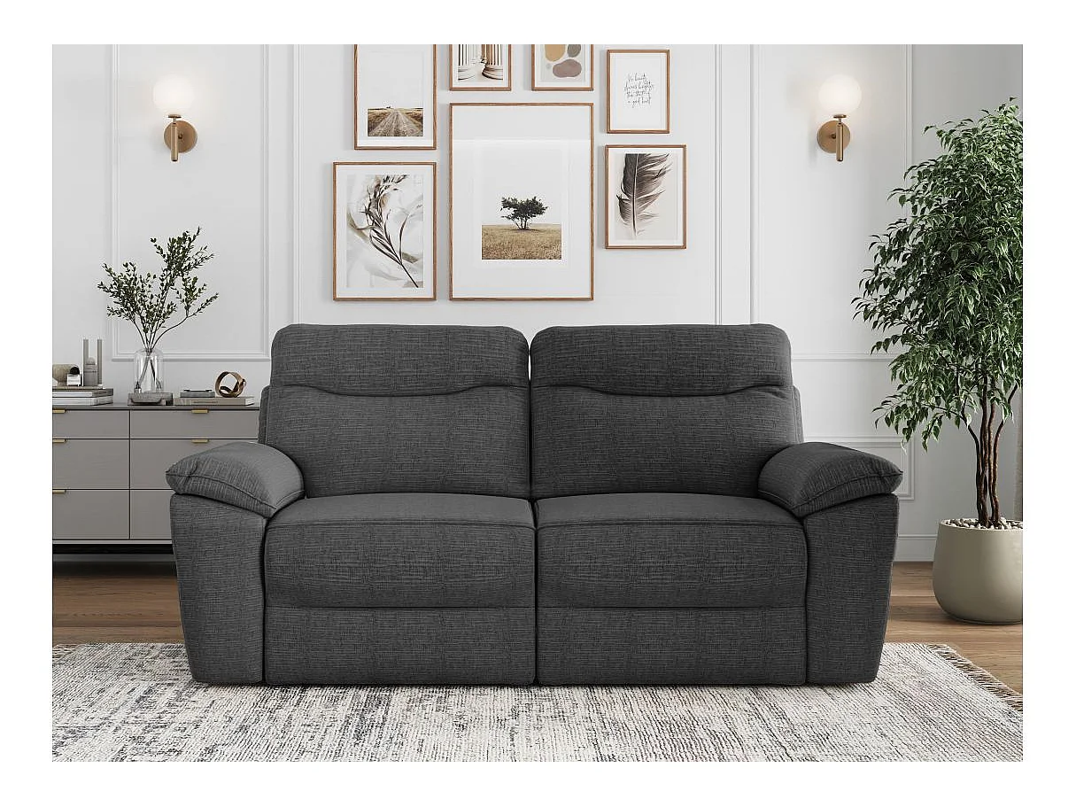 Canapé de relaxation manuel Ross 3 places en tissu texturé 3D - Gris anthracite - L200 x P100 x H102cm - Loungitude