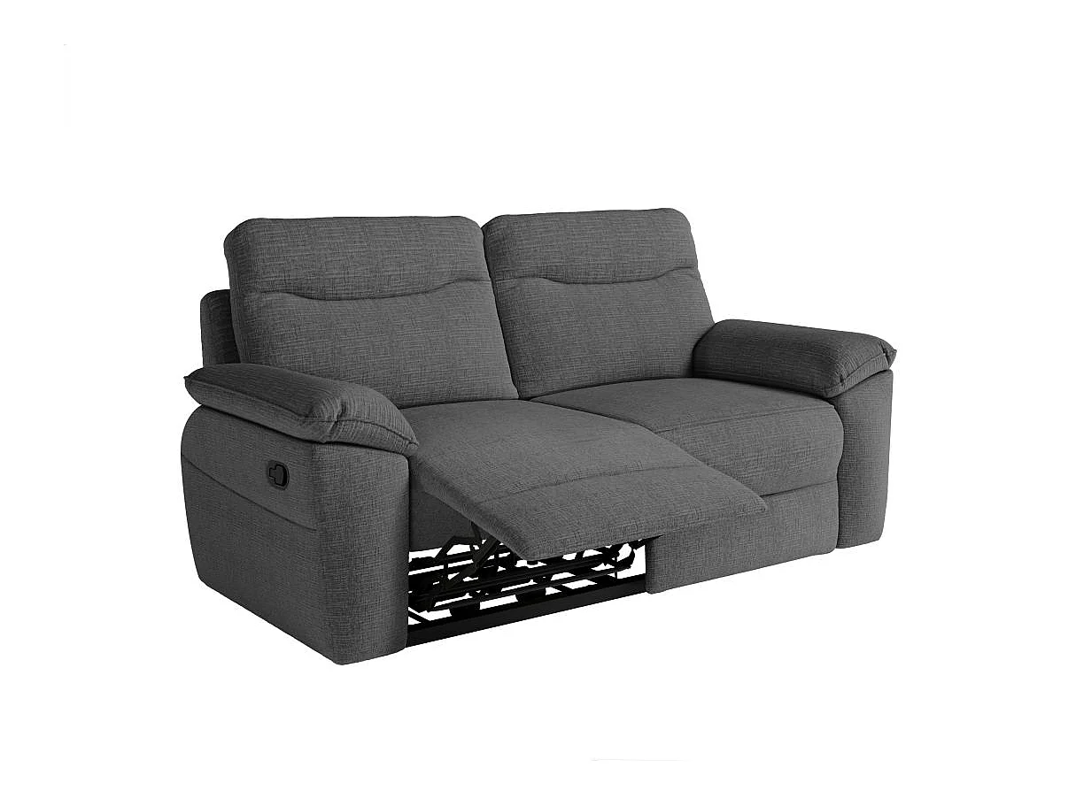 Canapé de relaxation manuel Ross 3 places en tissu texturé 3D - Gris anthracite - L200 x P100 x H102cm - Loungitude
