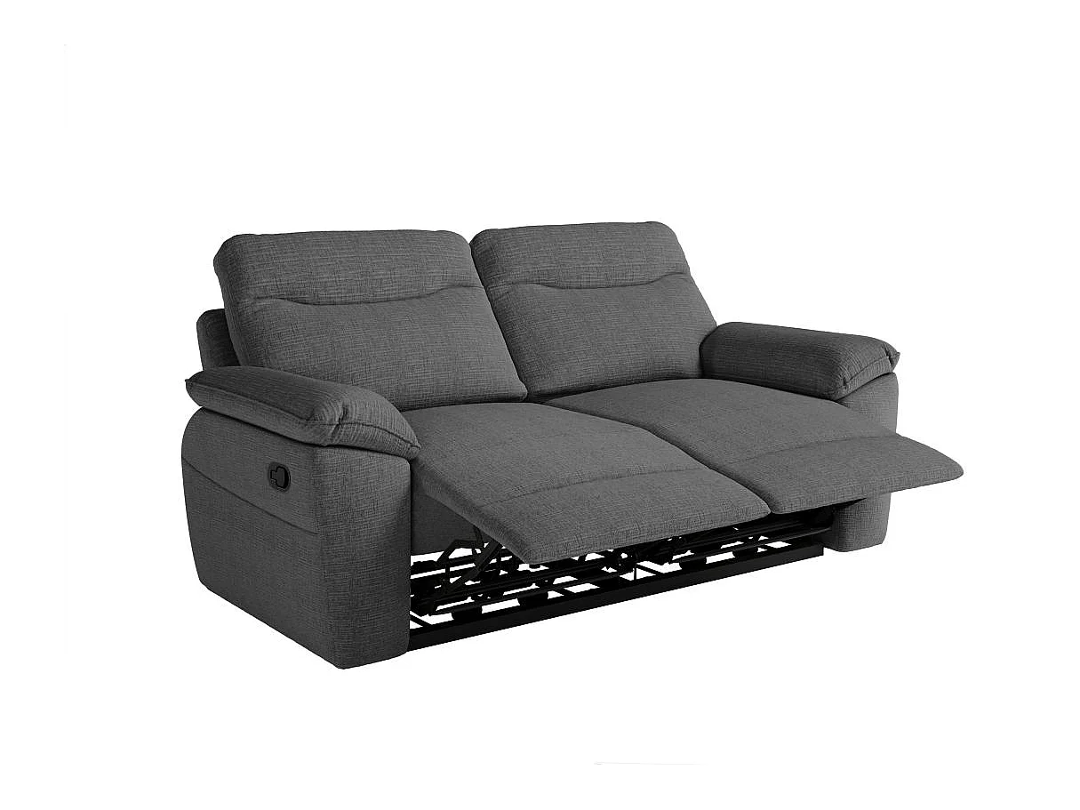 Canapé de relaxation manuel Ross 3 places en tissu texturé 3D - Gris anthracite - L200 x P100 x H102cm - Loungitude