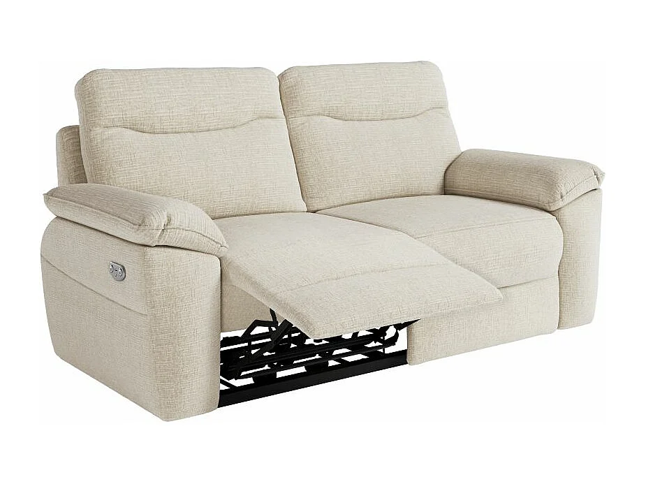 Canapé de relaxation électrique Ross 3 places en tissu texturé 3D - Beige - L200 x P100 x H102cm - Loungitude