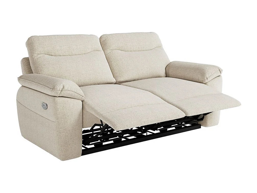 Canapé de relaxation électrique Ross 3 places en tissu texturé 3D - Beige - L200 x P100 x H102cm - Loungitude