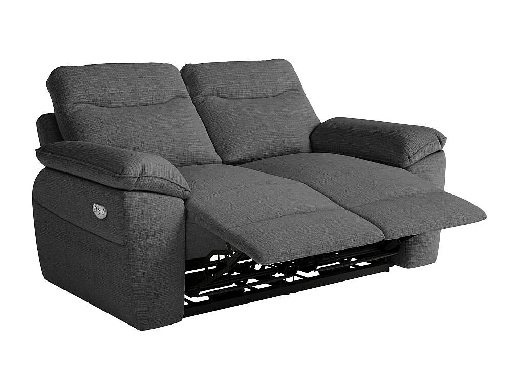 Canapé de relaxation électrique Ross 2 places en tissu texturé 3D - Gris anthracite - L160 x P100 x H102cm - Loungitude