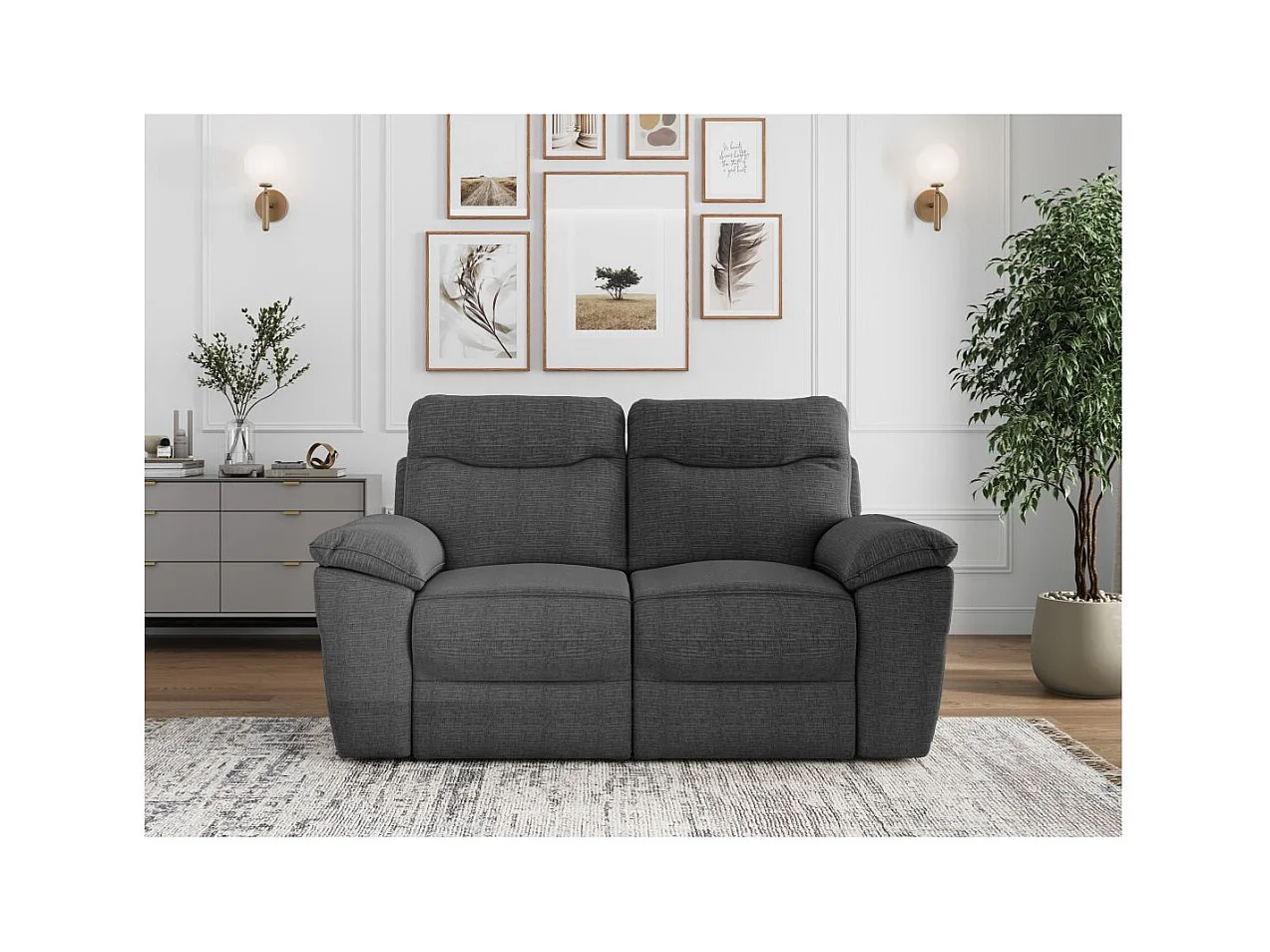 Canapé de relaxation électrique Ross 2 places en tissu texturé 3D - Gris anthracite - L160 x P100 x H102cm - Loungitude