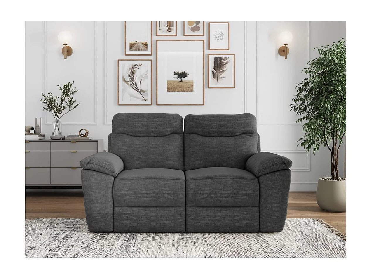 Canapé de relaxation électrique Ross 2 places en tissu texturé 3D - Gris anthracite - L160 x P100 x H102cm - Loungitude