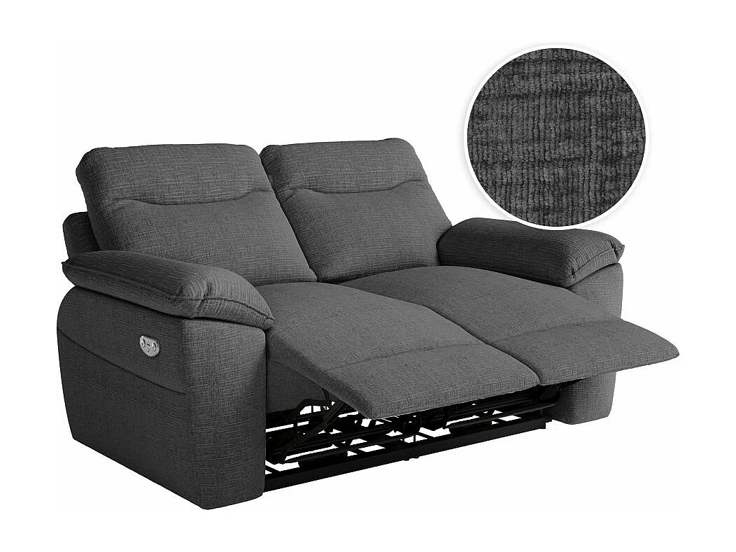 Canapé de relaxation électrique Ross 2 places en tissu texturé 3D - Gris anthracite - L160 x P100 x H102cm - Loungitude
