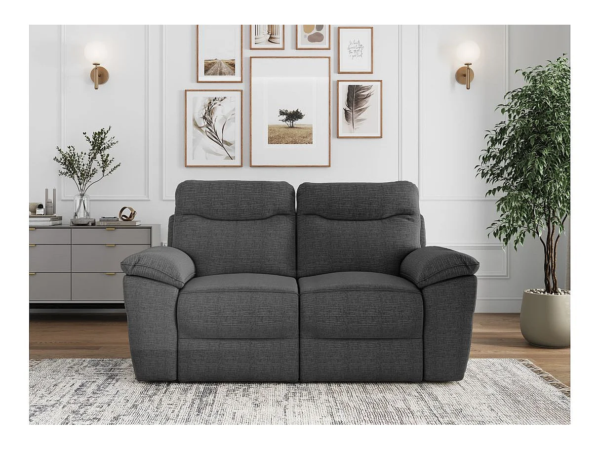 Canapé de relaxation électrique Ross 2 places en tissu texturé 3D - Gris anthracite - L160 x P100 x H102cm - Loungitude