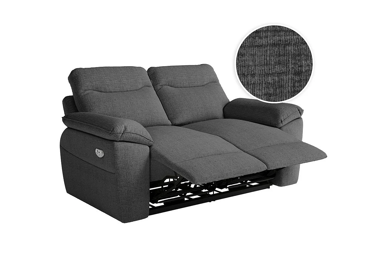 Canapé de relaxation électrique Ross 2 places en tissu texturé 3D - Gris anthracite - L160 x P100 x H102cm - Loungitude