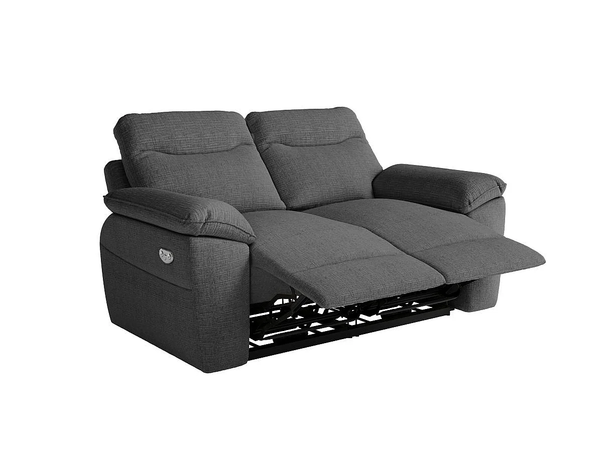 Canapé de relaxation électrique Ross 2 places en tissu texturé 3D - Gris anthracite - L160 x P100 x H102cm - Loungitude
