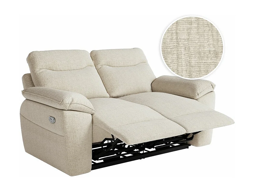 Canapé de relaxation électrique Ross 2 places en tissu texturé 3D - Beige - L160 x P100 x H102cm - Loungitude