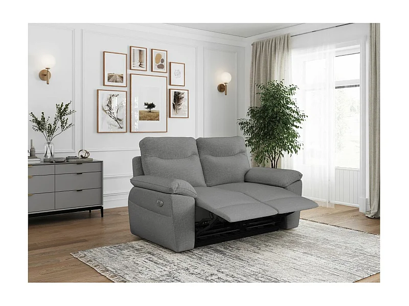 Canapé de relaxation électrique Ross 2 places en tissu - Gris - L160 x P100 x H102cm - Loungitude