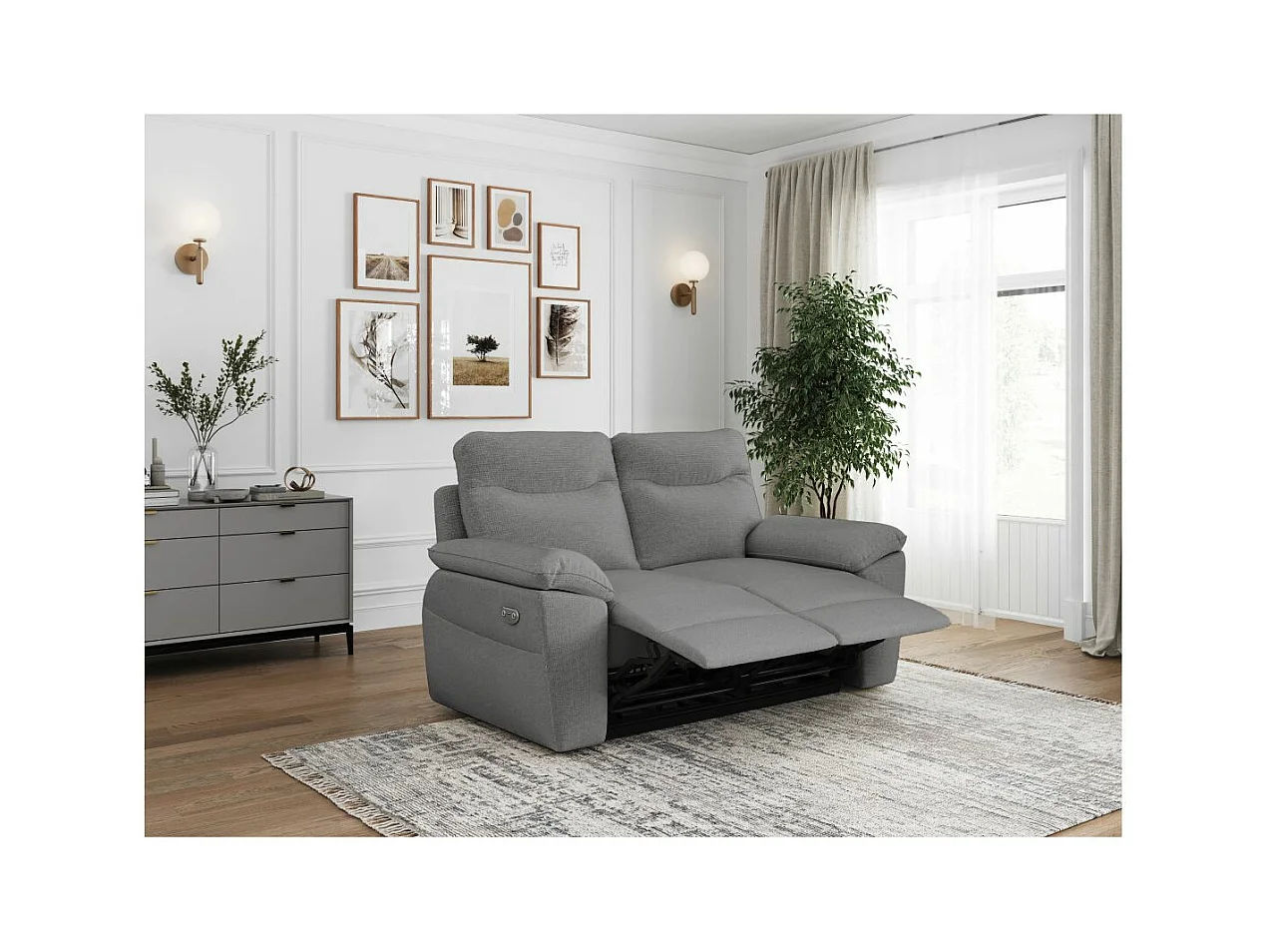 Canapé de relaxation électrique Ross 2 places en tissu - Gris - L160 x P100 x H102cm - Loungitude