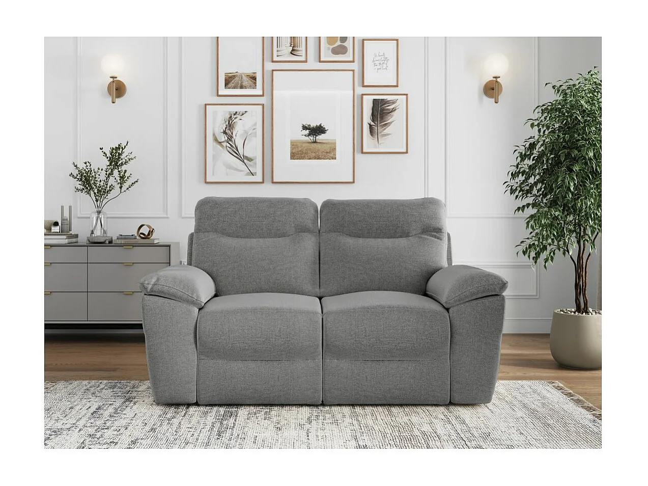 Canapé de relaxation électrique Ross 2 places en tissu - Gris - L160 x P100 x H102cm - Loungitude
