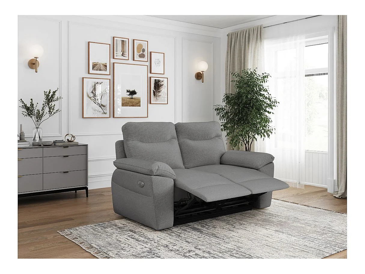 Canapé de relaxation électrique Ross 2 places en tissu - Gris - L160 x P100 x H102cm - Loungitude