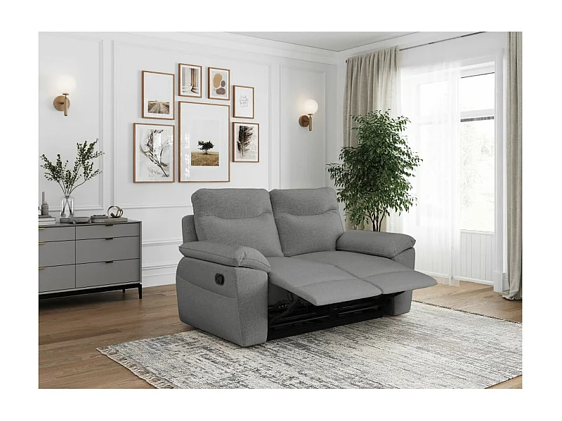 Canapé de relaxation manuel Ross 2 places en tissu - Gris - L160 x P100 x H102cm - Loungitude