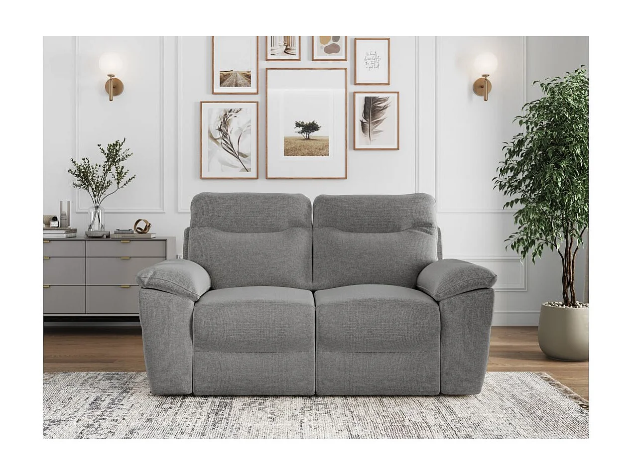 Canapé de relaxation manuel Ross 2 places en tissu - Gris - L160 x P100 x H102cm - Loungitude