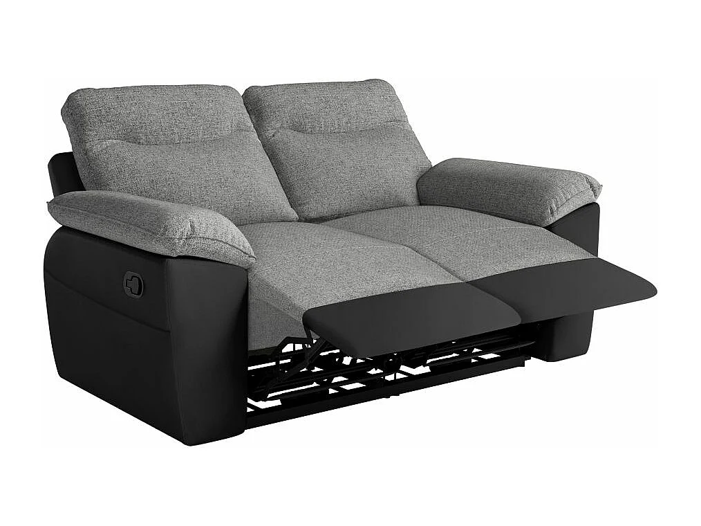 Canapé de relaxation manuel Ross 2 places en tissu et simili - Noir/Gris - L160 x P100 x H102cm - Loungitude