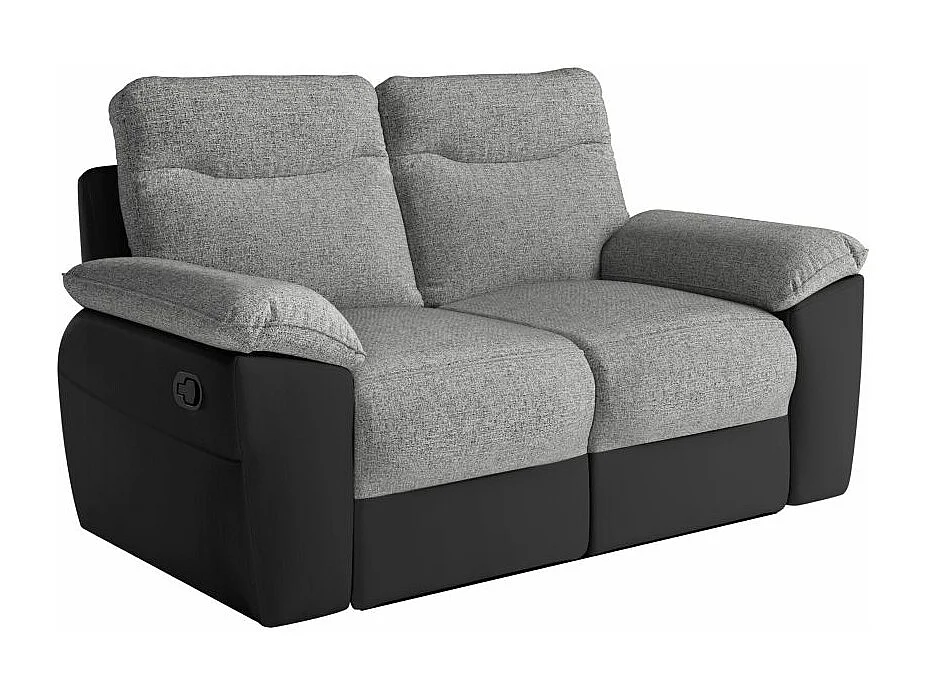 Canapé de relaxation manuel Ross 2 places en tissu et simili - Noir/Gris - L160 x P100 x H102cm - Loungitude